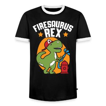 Firesaurus Rex Fireman Fire Firefighter Dinosaur - Men's Ringer Shirt - black/white - Front - AI Model Female 172 light (172cm) & AI Model Male 178 light (178cm)