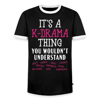 C’est une chose K-Drama que vous ne comprendriez pas - T-shirt contrasté Homme - noir/blanc - Devant - AI Model Female 172 light (172cm) & AI Model Male 178 light (178cm)