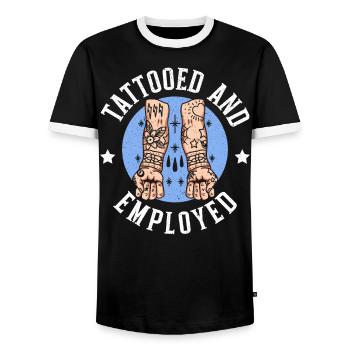 Tatoué et employé tatouage tatouage encre junkie - T-shirt contrasté Homme - noir/blanc - Devant - AI Model Female 172 light (172cm) & AI Model Male 178 light (178cm)