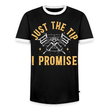 Juste le conseil que je promets Tatouage Tatouage Encre Junkie - T-shirt contrasté Homme - noir/blanc - Devant - AI Model Female 172 light (172cm) & AI Model Male 178 light (178cm)