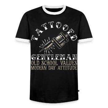 Tattooed Gentleman Moderne Einstellung Tattoo - Männer Kontrast-T-Shirt - Schwarz/Weiß - Vorne - AI Model Female 172 light (172cm) & AI Model Male 178 light (178cm)