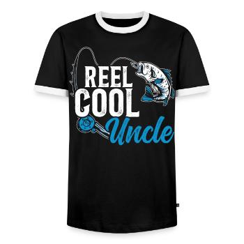 Reel Cool Uncle Fisher Fisherman Best Uncle Ever - Men's Ringer Shirt - black/white - Front - AI Model Female 172 light (172cm) & AI Model Male 178 light (178cm)