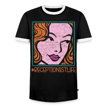 Réceptionniste Vie Front Office Profession Carrière - T-shirt contrasté Homme - noir/blanc - Devant - AI Model Female 172 light (172cm) & AI Model Male 178 light (178cm)