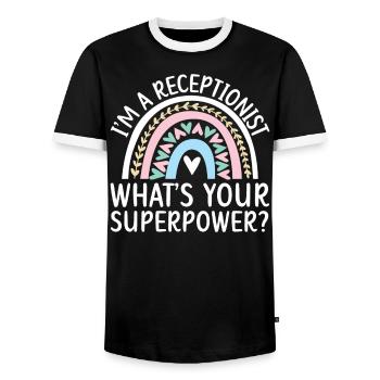 I'm A Receptionist What's Your Superpower Job - Men's Ringer Shirt - black/white - Front - AI Model Female 172 light (172cm) & AI Model Male 178 light (178cm)
