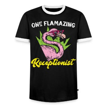 One Flamazing Receptionist Front Office Flamingo - Men's Ringer Shirt - black/white - Front - AI Model Female 172 light (172cm) & AI Model Male 178 light (178cm)