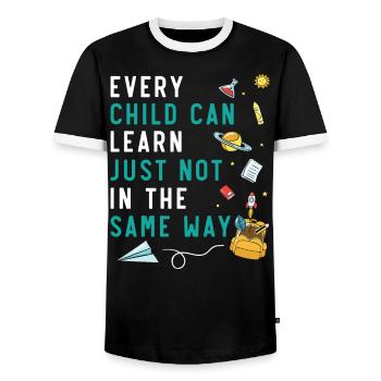 Chaque enfant peut apprendre de la même manière que - T-shirt contrasté Homme - noir/blanc - Devant - AI Model Female 172 light (172cm) & AI Model Male 178 light (178cm)