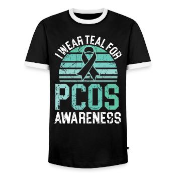 Teal für PCOS Bewusstsein Polyzystisches Ovarialsyndrom - Männer Kontrast-T-Shirt - Schwarz/Weiß - Vorne - AI Model Female 172 light (172cm) & AI Model Male 178 light (178cm)