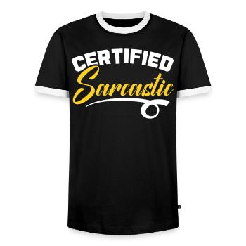 Zertifizierter sarkastischer Sarkasmus Humor Witze humorvoll - Männer Kontrast-T-Shirt - Schwarz/Weiß - Vorne - AI Model Female 172 light (172cm) & AI Model Male 178 light (178cm)