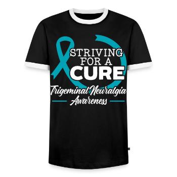 Striving For A Cure Trigeminal Neuralgia Awareness - Men's Ringer Shirt - black/white - Front - AI Model Female 172 light (172cm) & AI Model Male 178 light (178cm)