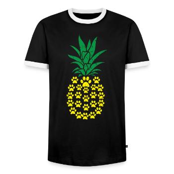Pineapple Lover Hello Summer Cat Dog Animal - Men's Ringer Shirt - black/white - Front - AI Model Female 172 light (172cm) & AI Model Male 178 light (178cm)