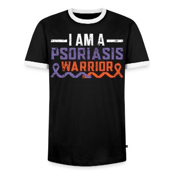 Ich bin ein Psoriasis-Krieger Hautkrankheit Psoriasis - Männer Kontrast-T-Shirt - Schwarz/Weiß - Vorne - AI Model Female 172 light (172cm) & AI Model Male 178 light (178cm)
