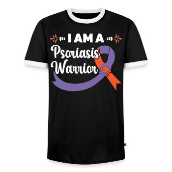Ich bin ein Psoriasis-Krieger Hautkrankheit Psoriasis - Männer Kontrast-T-Shirt - Schwarz/Weiß - Vorne - AI Model Female 172 light (172cm) & AI Model Male 178 light (178cm)