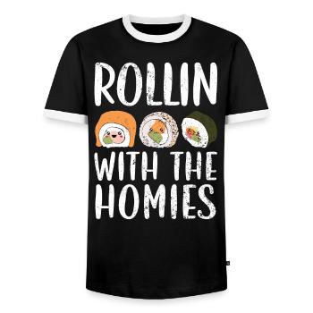 Rollin' With The Homies Food Lover Sushi japonais - T-shirt contrasté Homme - noir/blanc - Devant - AI Model Female 172 light (172cm) & AI Model Male 178 light (178cm)
