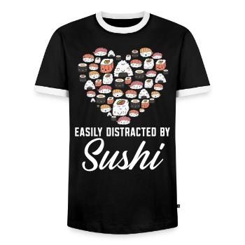 Easily Distracted By Sushi Food Lover Foodie - Men's Ringer Shirt - black/white - Front - AI Model Female 172 light (172cm) & AI Model Male 178 light (178cm)