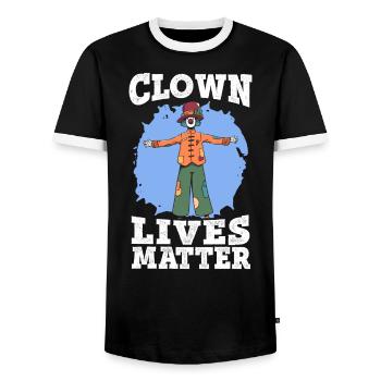 Clown Lives Matter Circus Geburtstagsfeier Darsteller - Männer Kontrast-T-Shirt - Schwarz/Weiß - Vorne - AI Model Female 172 light (172cm) & AI Model Male 178 light (178cm)