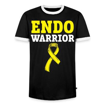 Endo Warrior Endometriosis Awareness Disease - Men's Ringer Shirt - black/white - Front - AI Model Female 172 light (172cm) & AI Model Male 178 light (178cm)