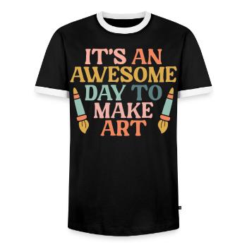 It's An Awesome Day To Make Art Teacher Painter - Men's Ringer Shirt - black/white - Front - AI Model Female 172 light (172cm) & AI Model Male 178 light (178cm)