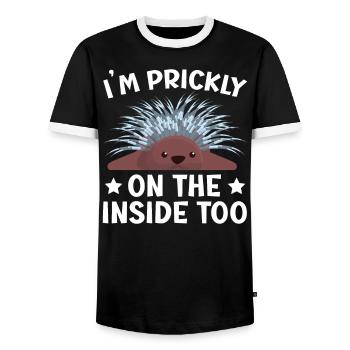 I'm Prickly On The Inside Too Porcupine Rodent - Men's Ringer Shirt - black/white - Front - AI Model Female 172 light (172cm) & AI Model Male 178 light (178cm)