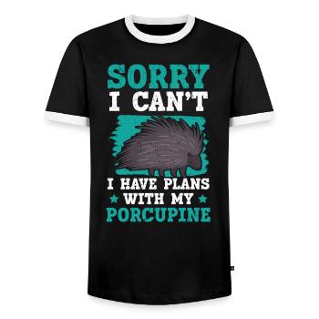 I Have Plans With My Porcupine Rodent Spine Animal - Men's Ringer Shirt - black/white - Front - AI Model Female 172 light (172cm) & AI Model Male 178 light (178cm)