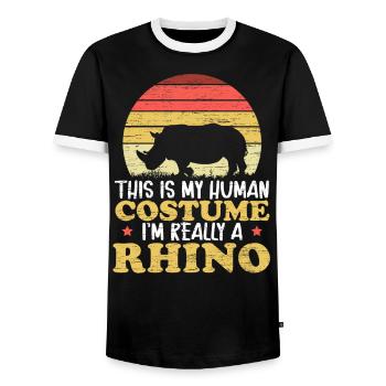 Das ist mein Kostüm Ich bin wirklich ein Nashorn Nashorn - Männer Kontrast-T-Shirt - Schwarz/Weiß - Vorne - AI Model Female 172 light (172cm) & AI Model Male 178 light (178cm)