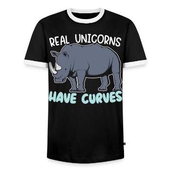 Les vraies licornes ont des courbes Rhinocerus Wildlife - T-shirt contrasté Homme - noir/blanc - Devant - AI Model Female 172 light (172cm) & AI Model Male 178 light (178cm)