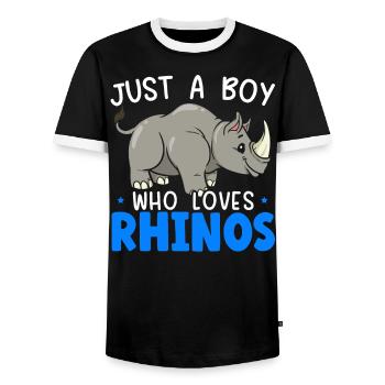 Nur ein Junge, der Nashörner liebt Nashorn Wildlife - Männer Kontrast-T-Shirt - Schwarz/Weiß - Vorne - AI Model Female 172 light (172cm) & AI Model Male 178 light (178cm)