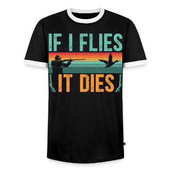 If It Flies It Dies Waterfowl Hunting Hunter - Men's Ringer Shirt - black/white - Front - AI Model Female 172 light (172cm) & AI Model Male 178 light (178cm)