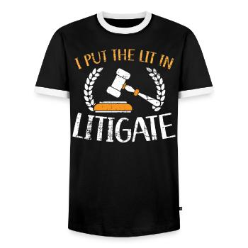 I Put The Lit In The Litigate Judge Lawyer Justice - Men's Ringer Shirt - black/white - Front - AI Model Female 172 light (172cm) & AI Model Male 178 light (178cm)