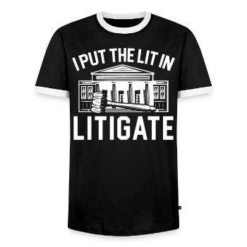 I Put The Lit In The Litigate Judge Lawyer Justice - Men's Ringer Shirt - black/white - Front - AI Model Female 172 light (172cm) & AI Model Male 178 light (178cm)