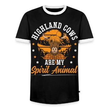 Highland Cows Are My Spirit Animal Cow Whisperer - Men's Ringer Shirt - black/white - Front - AI Model Female 172 light (172cm) & AI Model Male 178 light (178cm)