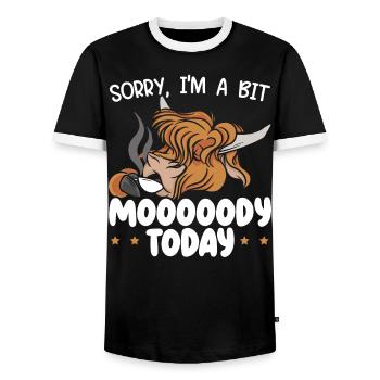 Ich bin heute ein bisschen launisch Scottist Highland Cow Lover - Männer Kontrast-T-Shirt - Schwarz/Weiß - Vorne - AI Model Female 172 light (172cm) & AI Model Male 178 light (178cm)