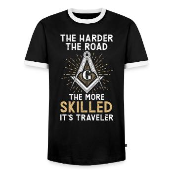 Plus la route est dure, plus c’est un voyageur qualifié - T-shirt contrasté Homme - noir/blanc - Devant - AI Model Female 172 light (172cm) & AI Model Male 178 light (178cm)