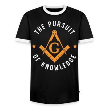 The Pursuit Of Knowledge Mason Fraternal Freemason - Men's Ringer Shirt - black/white - Front - AI Model Female 172 light (172cm) & AI Model Male 178 light (178cm)