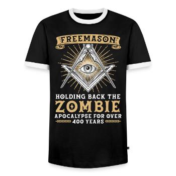 Freemason Fraternal Freemasonry Square Compass - Men's Ringer Shirt - black/white - Front - AI Model Female 172 light (172cm) & AI Model Male 178 light (178cm)