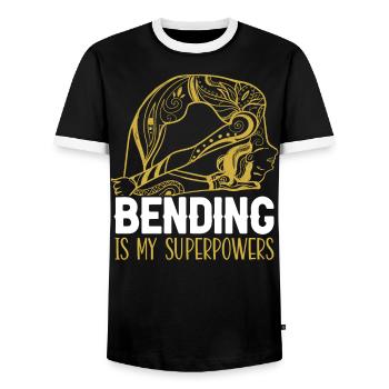 Bending Is My Superpowers Spiritual Workout Yoga - Men's Ringer Shirt - black/white - Front - AI Model Female 172 light (172cm) & AI Model Male 178 light (178cm)