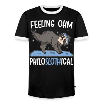 Feeling Philoslothical Fitness Yoga Meditate Sloth - Men's Ringer Shirt - black/white - Front - AI Model Female 172 light (172cm) & AI Model Male 178 light (178cm)