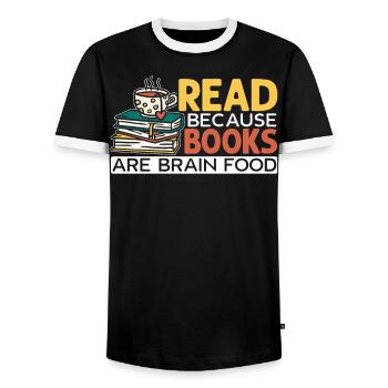 Read Because Books Are Brain Food Bookworm - Men's Ringer Shirt - black/white - Front - AI Model Female 172 light (172cm) & AI Model Male 178 light (178cm)