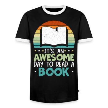 It's An Awesome Day To Read A Book Bookworm - Men's Ringer Shirt - black/white - Front - AI Model Female 172 light (172cm) & AI Model Male 178 light (178cm)