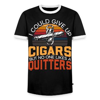 Ich könnte auf Zigarren verzichten, aber niemand mag einen Quitter - Männer Kontrast-T-Shirt - Schwarz/Weiß - Vorne - AI Model Female 172 light (172cm) & AI Model Male 178 light (178cm)