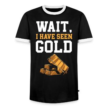 Attendez, j’ai vu l’or prospection d’orpaillage - T-shirt contrasté Homme - noir/blanc - Devant - AI Model Female 172 light (172cm) & AI Model Male 178 light (178cm)