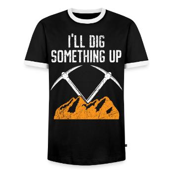 I'll Dig Something Up Gold Prospecting Mining - Men's Ringer Shirt - black/white - Front - AI Model Female 172 light (172cm) & AI Model Male 178 light (178cm)