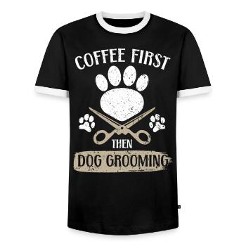 Zuerst Kaffee, dann Hundepflege Tierpfleger - Männer Kontrast-T-Shirt - Schwarz/Weiß - Vorne - AI Model Female 172 light (172cm) & AI Model Male 178 light (178cm)