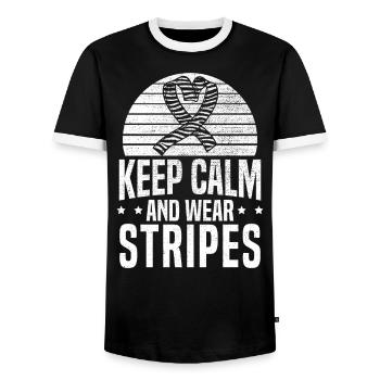 Halten Sie Ruhe und tragen Sie Streifen Zebra Karzinoid Krebs - Männer Kontrast-T-Shirt - Schwarz/Weiß - Vorne - AI Model Female 172 light (172cm) & AI Model Male 178 light (178cm)