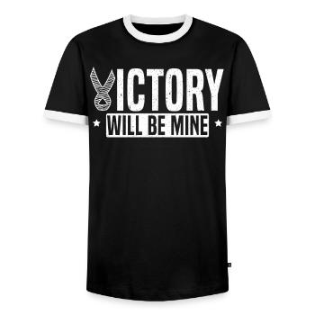 Victory Will Be Mine Carcinoid Cancer Awareness - Men's Ringer Shirt - black/white - Front - AI Model Female 172 light (172cm) & AI Model Male 178 light (178cm)
