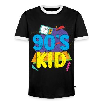 J’aime les années 90 1990 Vintage Nineties 90's Kid - T-shirt contrasté Homme - noir/blanc - Devant - AI Model Female 172 light (172cm) & AI Model Male 178 light (178cm)
