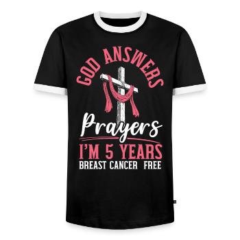 God Answers Prayers Breast Cancer Survivor - Men's Ringer Shirt - black/white - Front - AI Model Female 172 light (172cm) & AI Model Male 178 light (178cm)