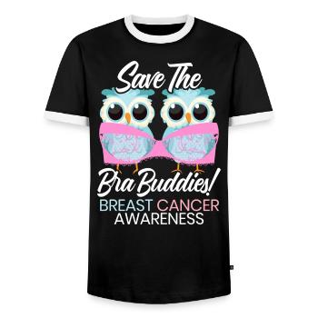 Save The Bra Buddies Breast Cancer Awareness - Men's Ringer Shirt - black/white - Front - AI Model Female 172 light (172cm) & AI Model Male 178 light (178cm)