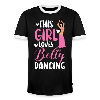 This Girl Loves Belly Dancing Shimmy Belly Dancer - Men's Ringer Shirt - black/white - Front - AI Model Female 172 light (172cm) & AI Model Male 178 light (178cm)
