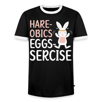 Hare-obics Eggs-sercise Aerobics Instructor Rabbit - Men's Ringer Shirt - black/white - Front - AI Model Female 172 light (172cm) & AI Model Male 178 light (178cm)