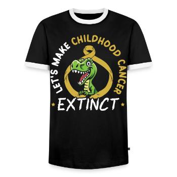 Let's Make Childhood Cancer Extinct Dinosaur Lover - Men's Ringer Shirt - black/white - Front - AI Model Female 172 light (172cm) & AI Model Male 178 light (178cm)